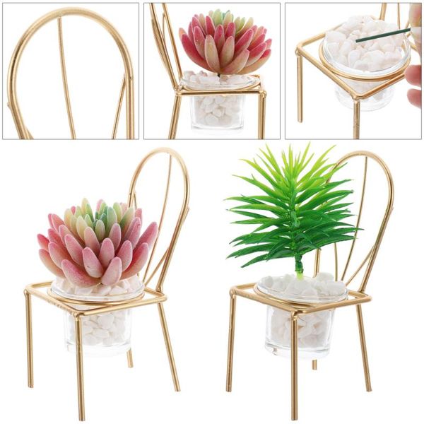 

2pcs nordic style wrought iron chair bonsai artificial succulent plant adornment
