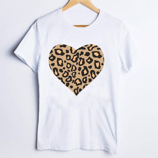

tees for women print aesthetic leopard love trend cute 90s fashion ladies t shirt clothes lady clothing female t-shirt, White