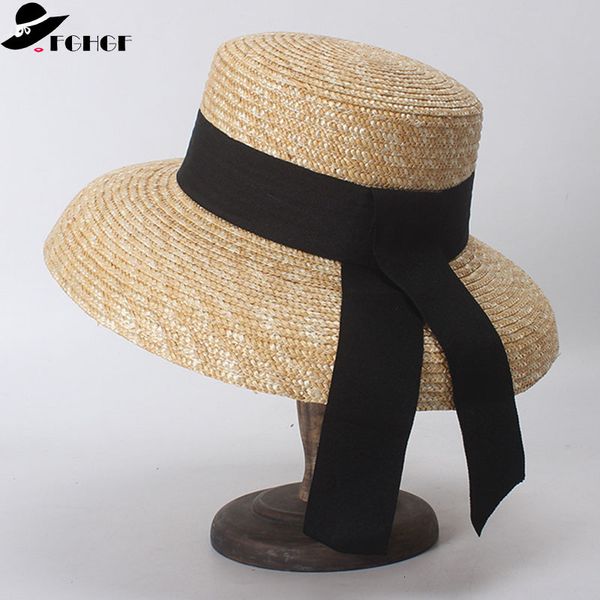 

2021 new wide brim summer sun for women kentucky derby ladies wheat straw hat black ribbon flat handmade leisure beach hats 3pm4, Blue;gray