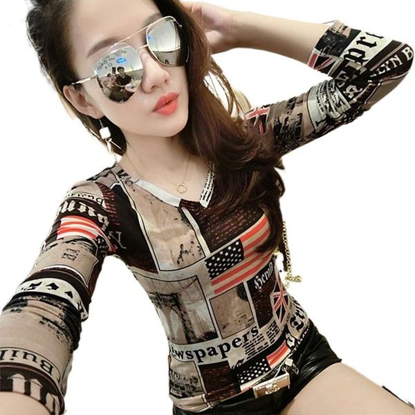 

women's t-shirt 2021 spring and autumn clothing fashion v-neck printed bottoming shirt women long-sleeved slim all-match, White