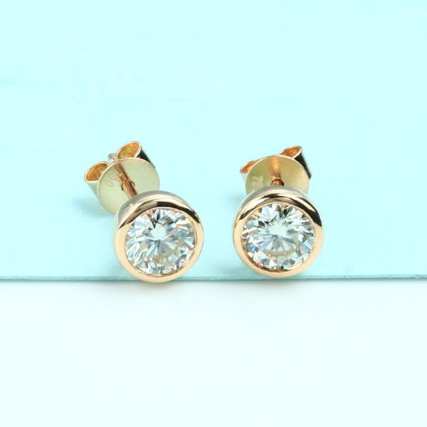 

stud veryins solid 18k yellow gold 1ctw 0.5ct each 5mm d color moissanite bezel earrings for women anniversary gift, Golden;silver