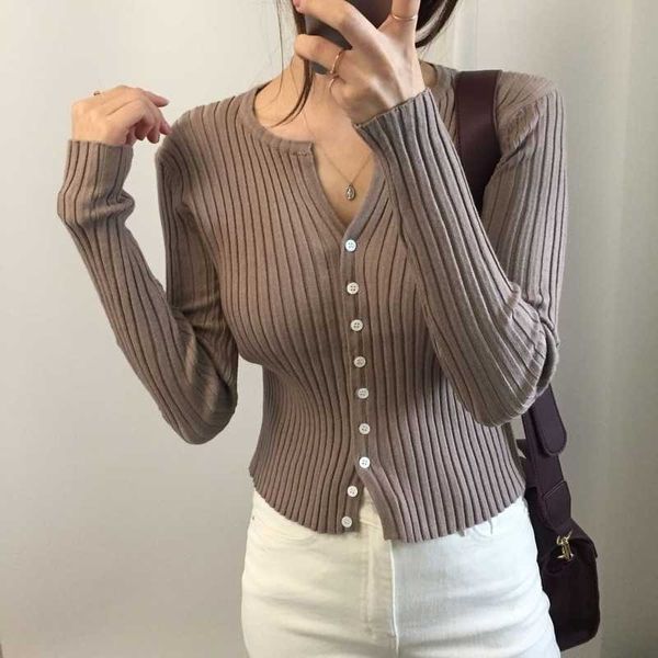 

pull sweater women slim v neck short spring autumn korean pullover sweaters single breasted knit 210602, White;black