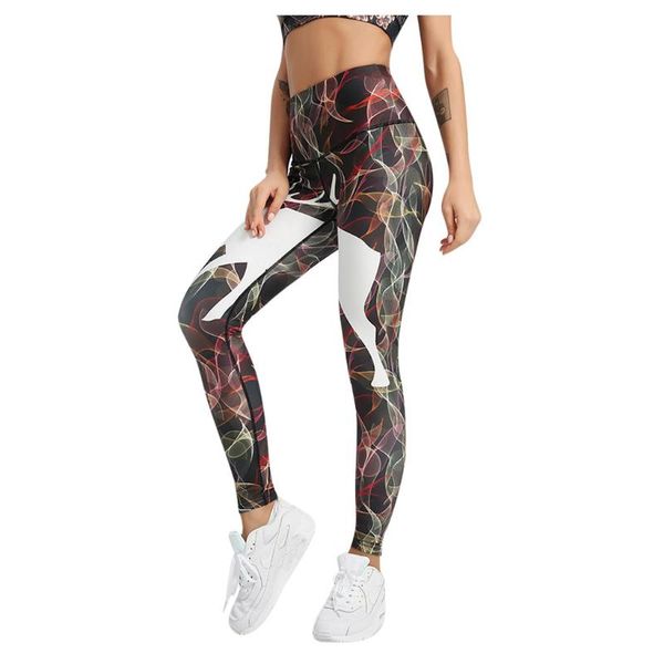 

women's leggings christmas deer print of women exercise sports pencil pants fitness high waist push up mujer sweatpant joggers, Black