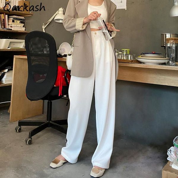 

women's pants & capris casual women zipper wide leg trousers baggy mopping soft all-match oversize office lady korean style chic bottom, Black;white