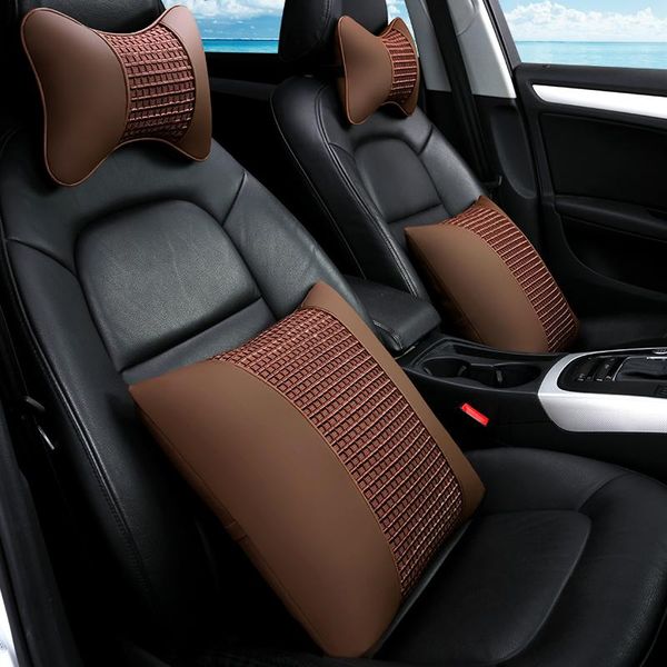 

seat cushions 4pcs car travel pillows neck pillow back cushion lumbar support fiber leather ice silk decoration accessories interior
