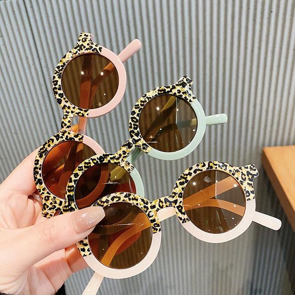 

sunglasses children boy girls cute leopard double color cartoon round kids vintage uv400 protection classic, White;black