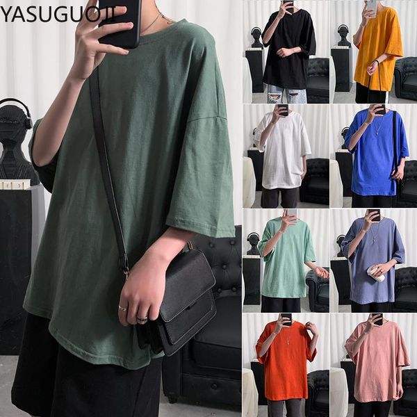 

yasuguoji plain oversized t shirt men bodybuilding and fitness loose casual lifestyle wear t-shirt male streetwear hip-hop, White;black