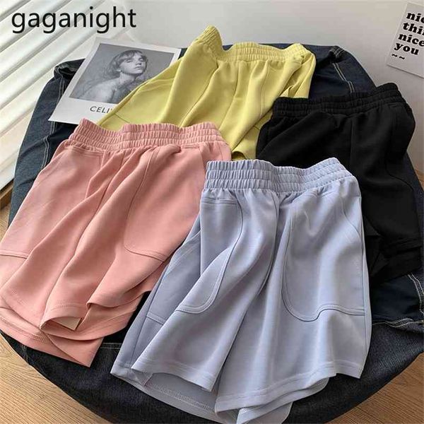 

elastic high waist wide leg running shorts summer girls solid women plus size femme casual ladies short 210601, White;black