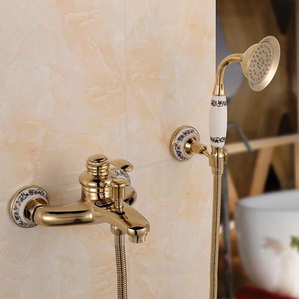 

bathroom shower sets faucet set & cold gold solid antique brass bathtub mixer tap wall mounted single handle ceramic base