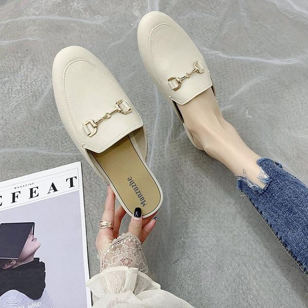 

slippers lazy women without heels baotou flat sandals and summer korean casual ladies half, Black