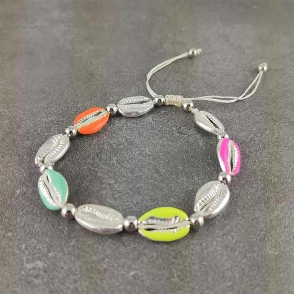 Charme Armbänder Platte Silber Bunte Shell Fußkettchen Für Frauen Fuß Schmuck Strand Barfuß Sandalen Knöchel Armband Bein Weiblichen Riemen