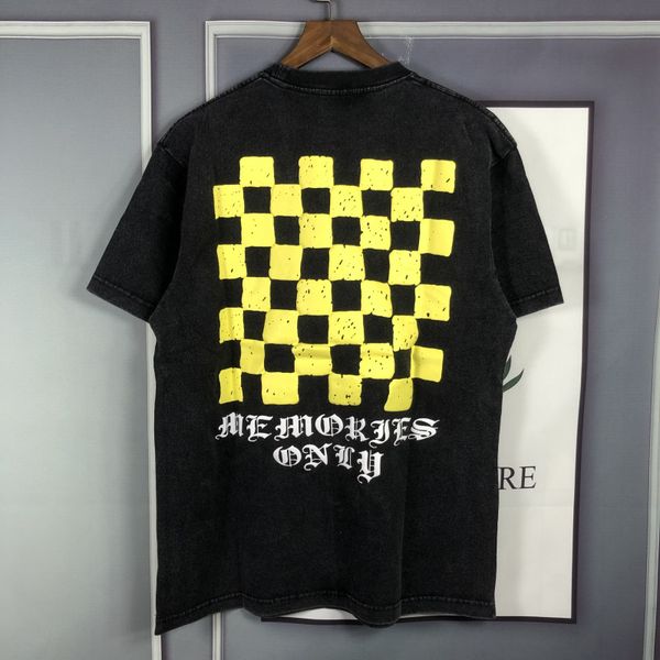 

2021 new washed old vintage askyurself men women orescent yellow checkerboard tees oversized t shirt u9zu, White;black