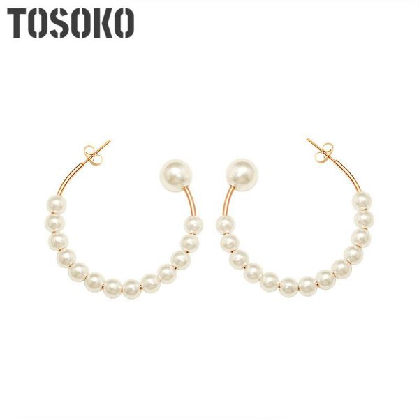

hoop & huggie stainless steel jewelry pearl exaggerated earrings c-shaped elegant female bsf256, Golden;silver