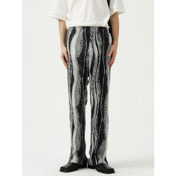 

men's pants fashion streetwear pleated men hip hop black and white pantalones hombre elastic waist straight trousers mens punk baggy