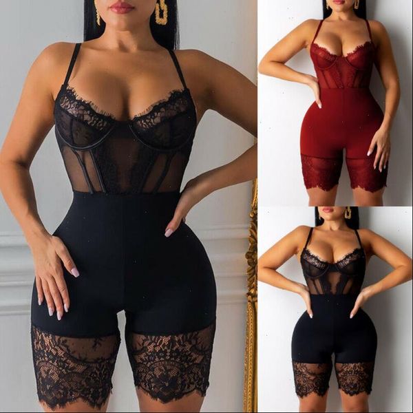 

women mesh lace v neck jumpsuit bodysuit ladies party club sleeveless slim leotard drop shipping good quality, Black;white