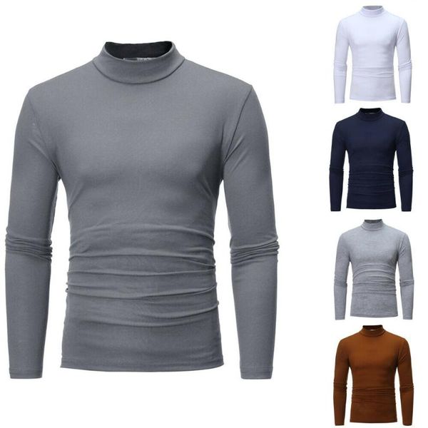 

men's autumn winter solid turtleneck long sleeve t-shirt blouse, White;black