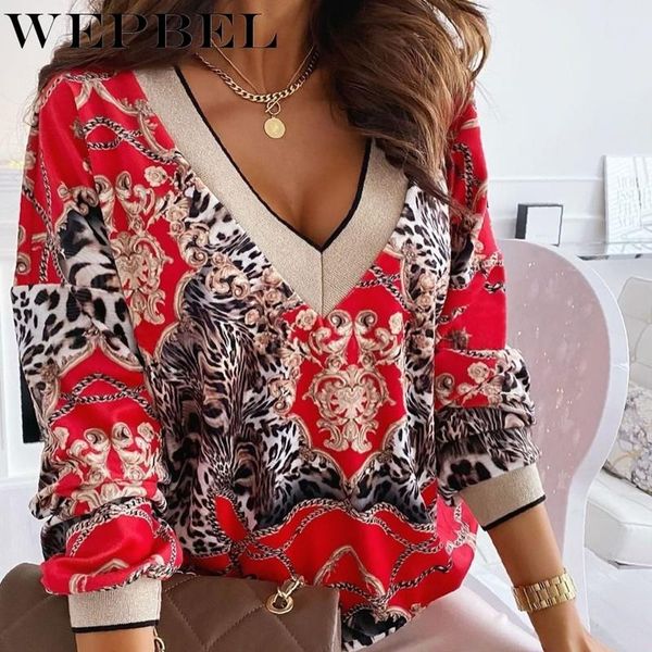 

women's t-shirt mandylandy women spring autumn elegant loose print shirt lady casual fashion long sleeve v neck, White