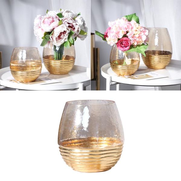

vases 1pc gold leaf transparent glass vase golden crack for flower (golden)