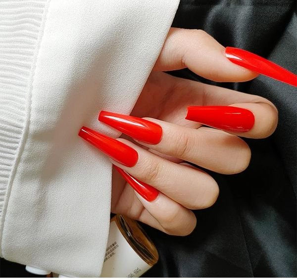 

nail art kits 5 sets fashion red nails super long coffin false fake ballet ballerina press on tips for artificial fingernails tool