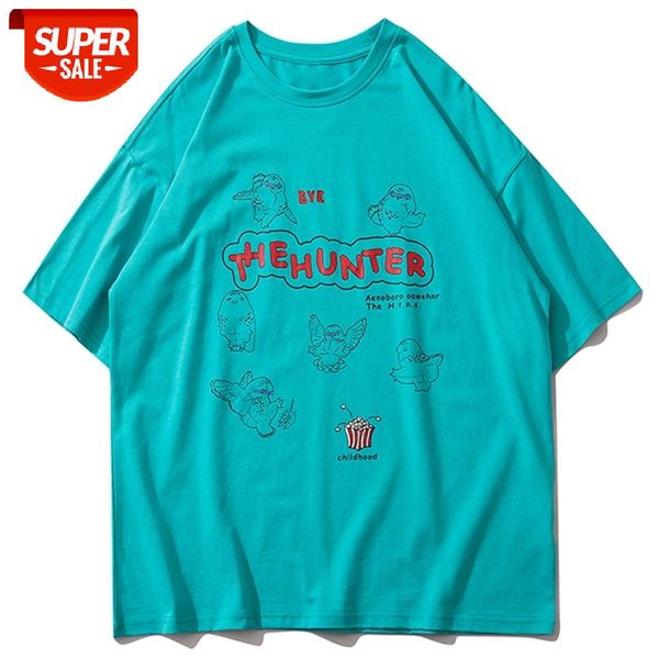 

hip hop t-shirt men streetwear cute eagle print harajuku tshirts 2021 summer casual cotton loose short sleeve shirts white #pk2a, White;black