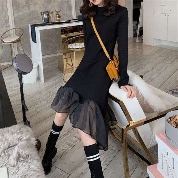 

new ins autumn dark dress spring 2021 and french waistband shows thin temperament small black skirt hepburn style, Black;gray