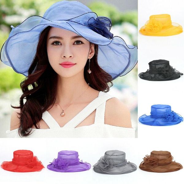 

outdoor hats elegant lace hat fashion women party church kentucky derby wide brim sun wedding cap black white gray red