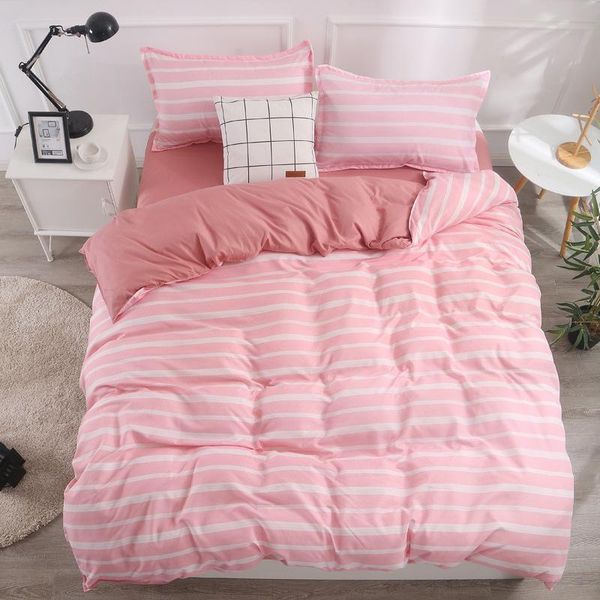 

bedding sets pink stripes sweet set a/b double-sided pattern soft skin friend quilt cover flat sheet pillowcases fashion home oceania