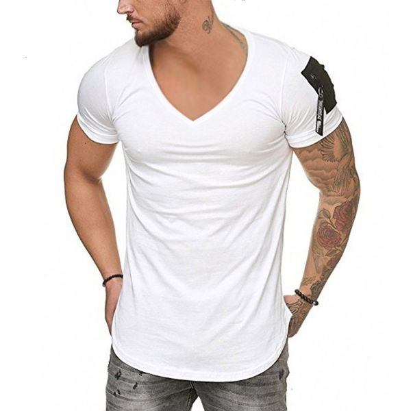 

arge selling v-neck slim fit men's t-shirt solid color youth shirt, White;black