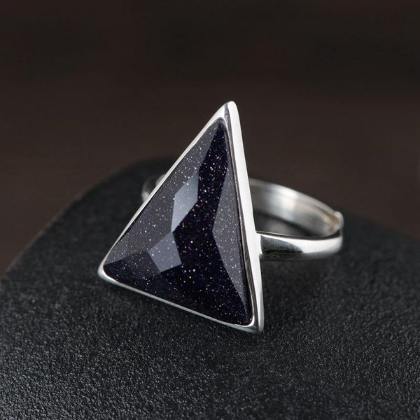 

cluster rings fnj triangle stone ring 925 silver adjustable size 100% original real s925 solid for women jewelry fine, Golden;silver