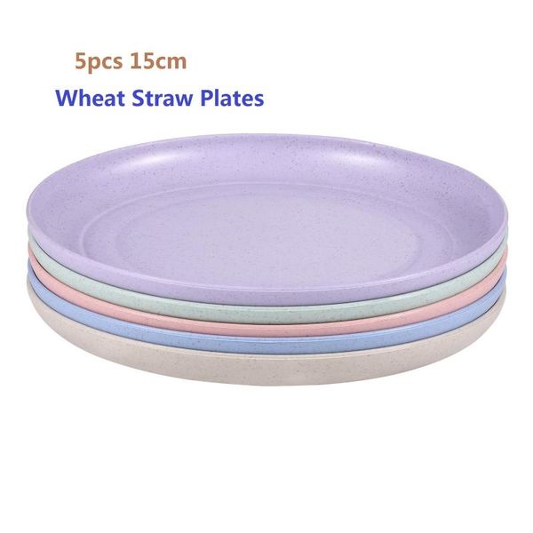 

dishes & plates 5pcs 15cm wheat straw unbreakable lightweight dinner reusable sturdy dinnerware set for home kitchen kids children