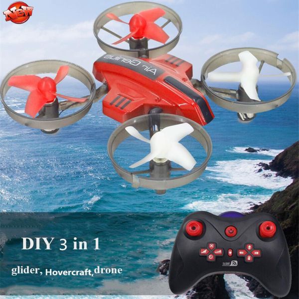 

kids diy fixed wing 3 in 1 electric wireless control rc glider model toy 2.4g land sky mode remote control rc drone hovercraft