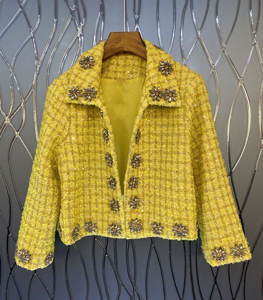 

1109 2021 spring a line long sleeve lapel neck fashion coat beads yellow prom fashion flora print panelled brand same style n, Black