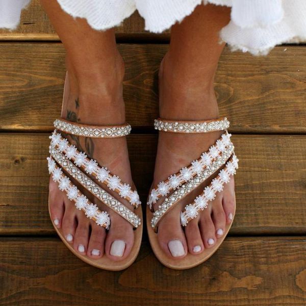 

slippers summer women lace slip on flats fashion clip-toe sandals female anti-slip beach slipper shoes vacation, Black