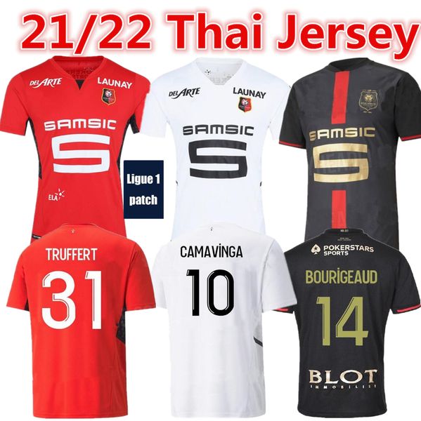 

21/22 rennes stade rennais soccer jerseys 120th anniversary 2021 2022 camavinga guirassy bourigeaud men kids kits+socks full sets football j, Black;yellow