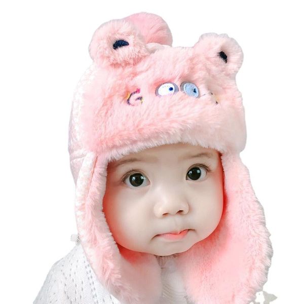 

caps & hats winter baby warm plush velvet infant hat with earmuffs fashion pompom ball toddler boys cap girls beanie, Yellow