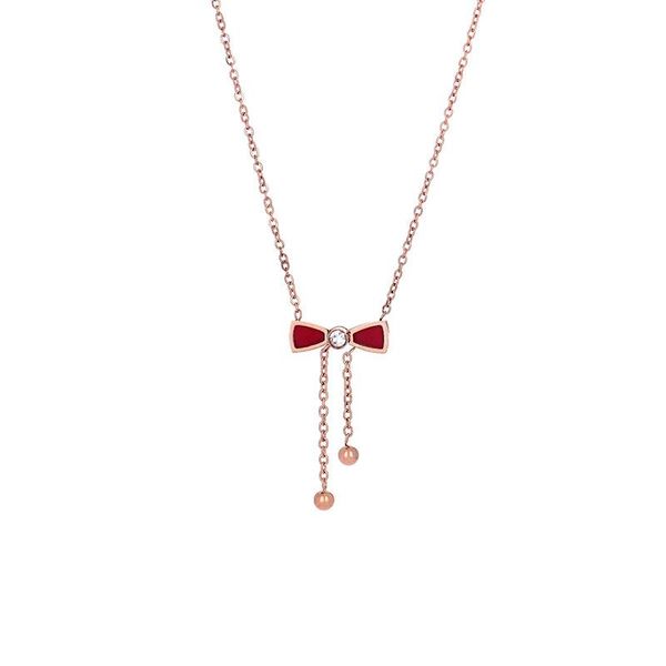 

chains korean fashion tassel bow knot necklace female 18k rose gold titanium steel clavicle chain non-fading jewelry hypoallergenic, Silver