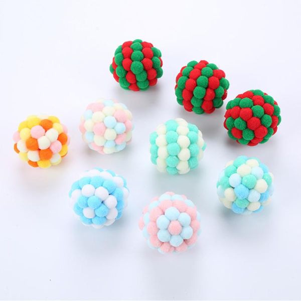 

cat toys 3pcs kit colorful ball for cats pet plush squeaky kitten toy christmas multiple colors sound game product