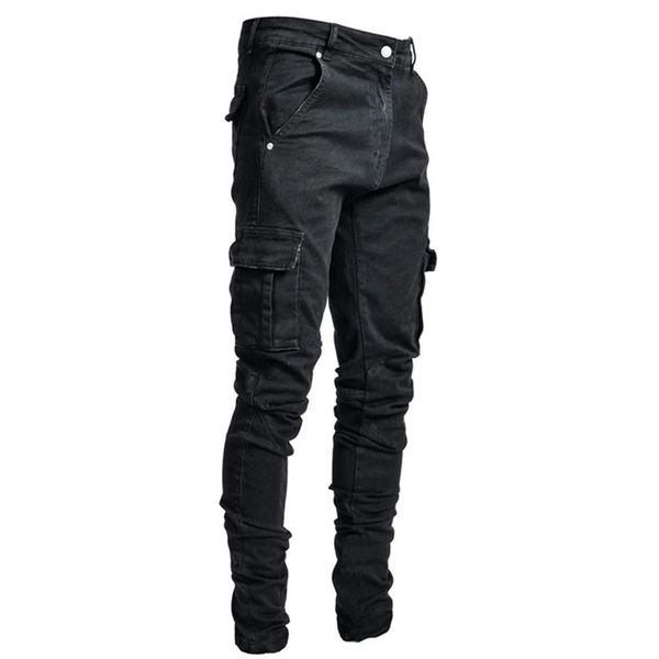 Jeans Pantaloni maschili Pantaloni casual in denim di cotone Pantaloni multitasche Cargo Uomo Moda stile matita Tasca lateraleseay9