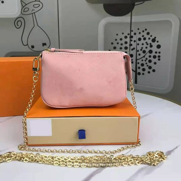 

genuine leather pink luxury bag for women messenger bag with gift box chain bag