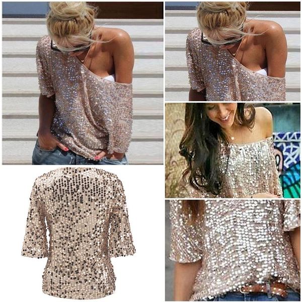 

women's blouses & shirts fashion women sequins highlight paillette shirt sparkle cocktail party casual ladies grenadine loose, White