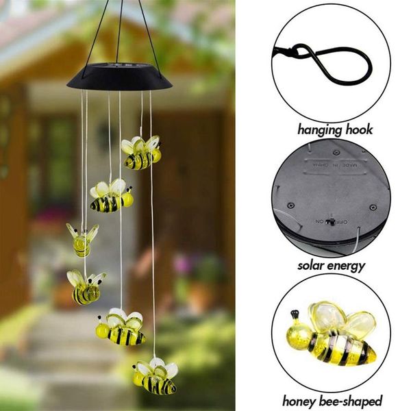 

decorative objects & figurines 1pc creative bee wind chimes led crafts light painted metal tube ornaments wall hanging decorations for home