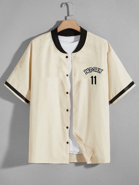 

romwe guys letter button front shirt m6pe#, White;black