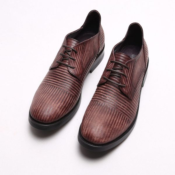 

Handmade Stripe Pattern Oxfords Genuine Calf Leather Classic Wedding Dress Shoes Lace Up Business Formal Party Shoes For Men E67, Black