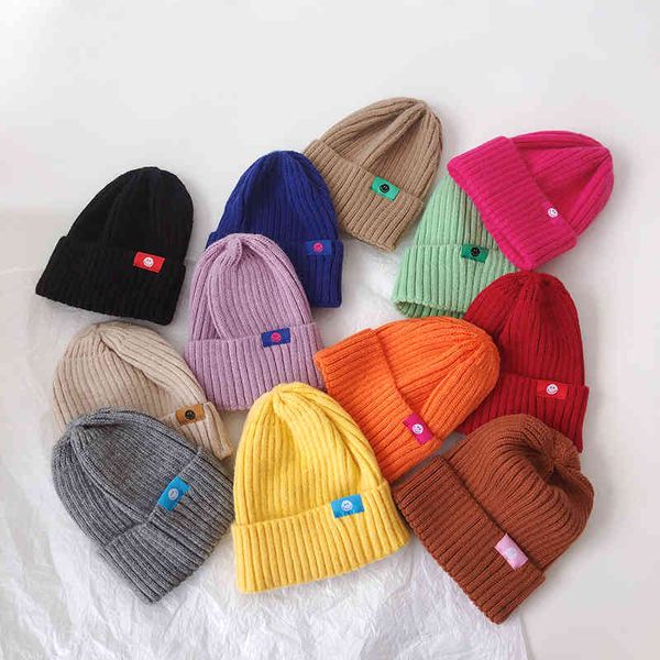 

soft warm beanies knitted hats for toddlers children smile pattern kids boys girls autumn winter caps 12 colors, Blue;gray