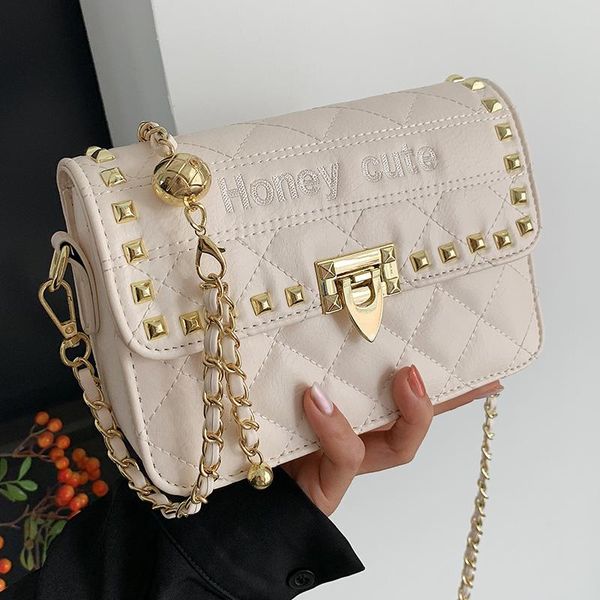

evening bags small quilted chain shoulder for women diamond square messenger bag ladies lozenge handbags solid color rivet crossbody