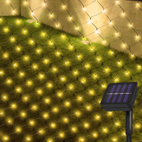 

1.5x2m 2x3m led solar net mesh string light christmas fairy light wedding holiday garland window curtain icicle