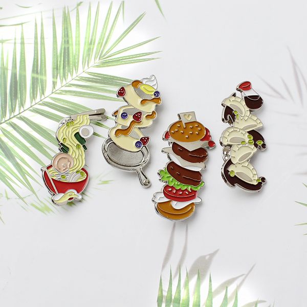 

food hamburger dumplings noodle cake enamel pins brooches brooch badges jewelry, Blue