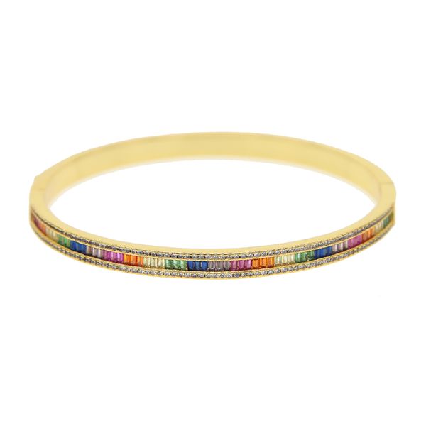 

18k gold plated rainbow cz open cuff bangle for lady women 2019 new trendy gorgeous fashion jewelry colorful bracelet dia 56-58mm, Golden;silver