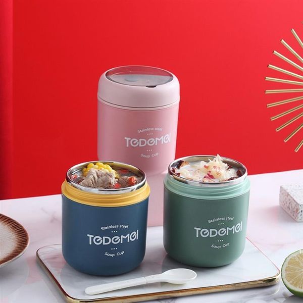 

dinnerware sets insulated container stainless steel vacuum soup cup with lid spoon breakfast pot cereal for baby work green