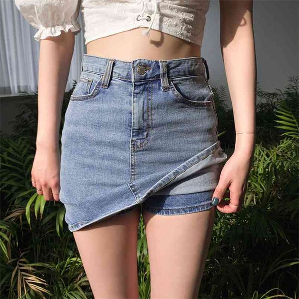 

korean high stretch bodycon waist denim skirt short culottes female plus size skirts shorts summer jeans 210601, Black